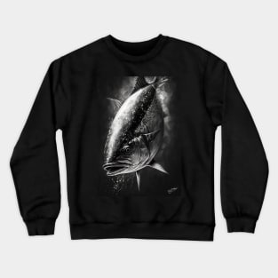 Tuna Swimming India Ink On Black Crewneck Sweatshirt